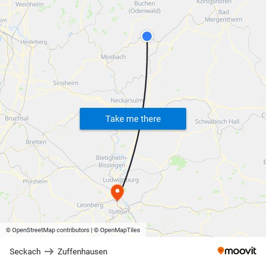 Seckach to Zuffenhausen map