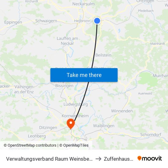 Verwaltungsverband Raum Weinsberg to Zuffenhausen map