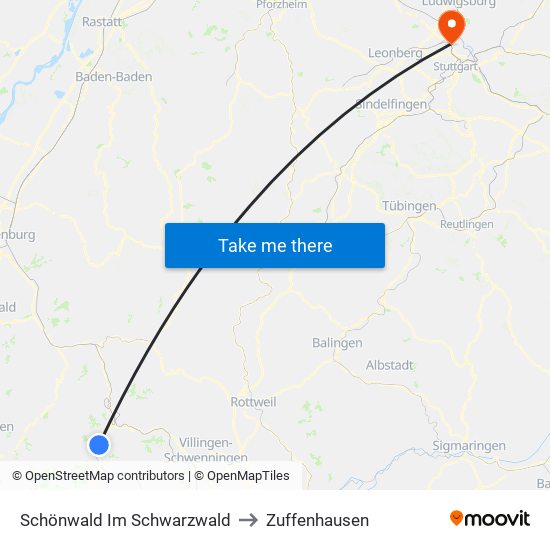 Schönwald Im Schwarzwald to Zuffenhausen map