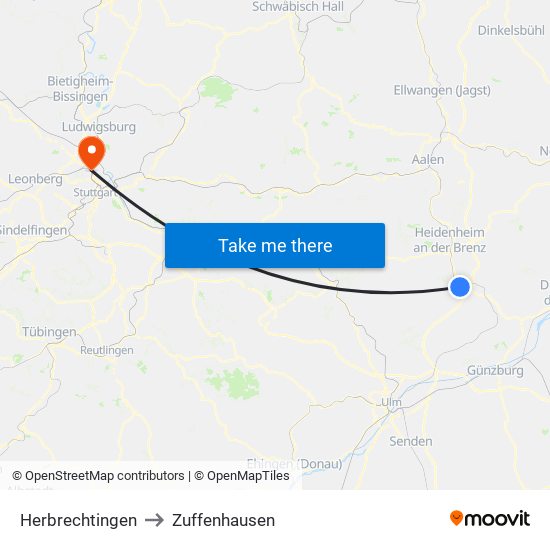 Herbrechtingen to Zuffenhausen map