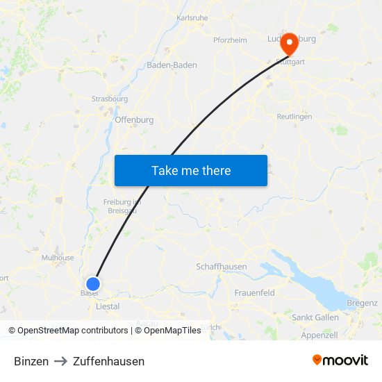Binzen to Zuffenhausen map