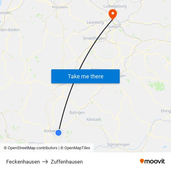 Feckenhausen to Zuffenhausen map