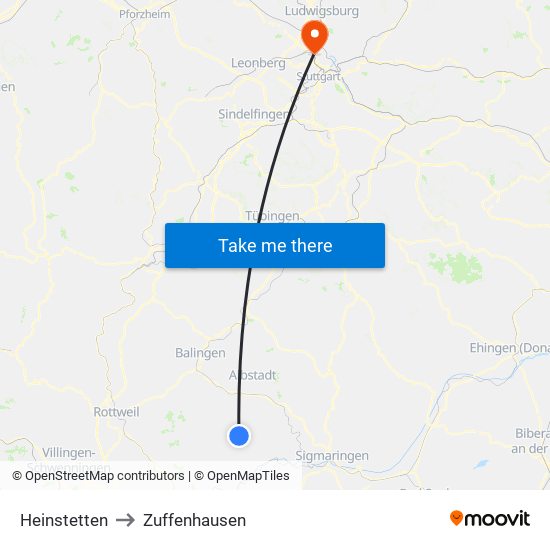 Heinstetten to Zuffenhausen map