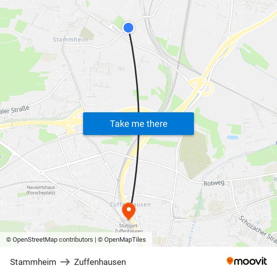 Stammheim to Zuffenhausen map
