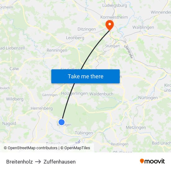 Breitenholz to Zuffenhausen map