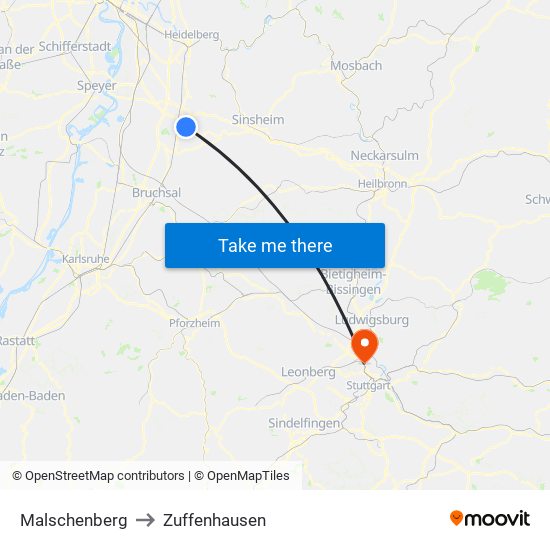 Malschenberg to Zuffenhausen map