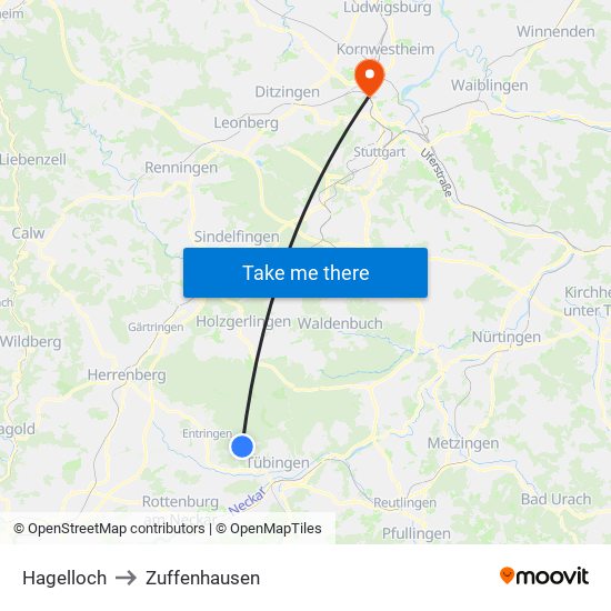 Hagelloch to Zuffenhausen map