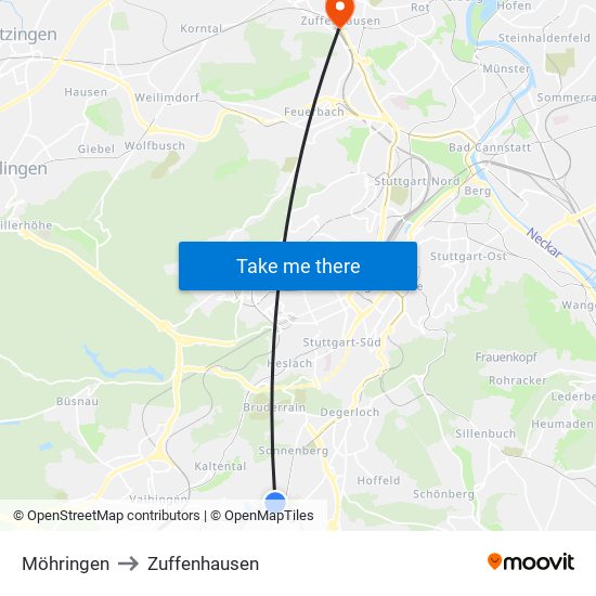 Möhringen to Zuffenhausen map