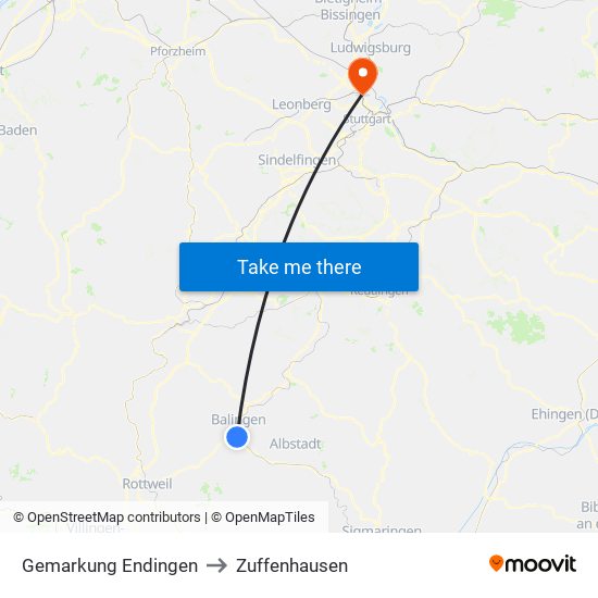 Gemarkung Endingen to Zuffenhausen map