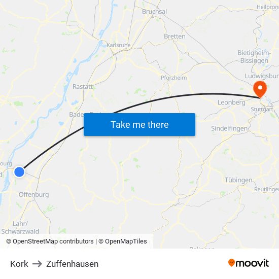 Kork to Zuffenhausen map