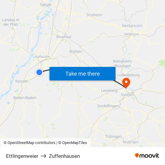 Ettlingenweier to Zuffenhausen map