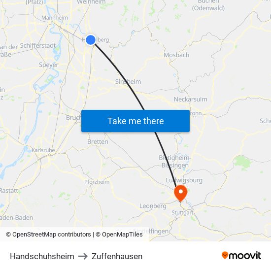 Handschuhsheim to Zuffenhausen map