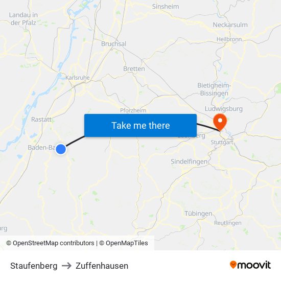Staufenberg to Zuffenhausen map