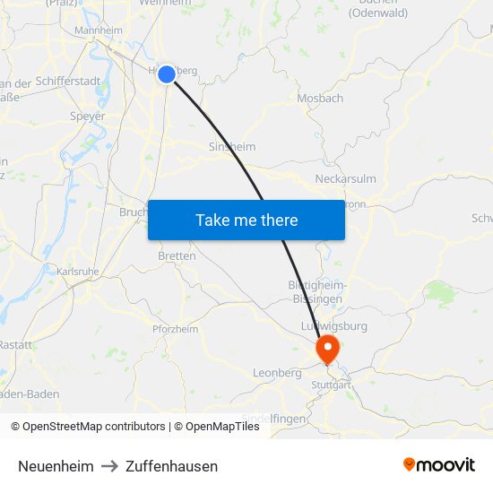 Neuenheim to Zuffenhausen map