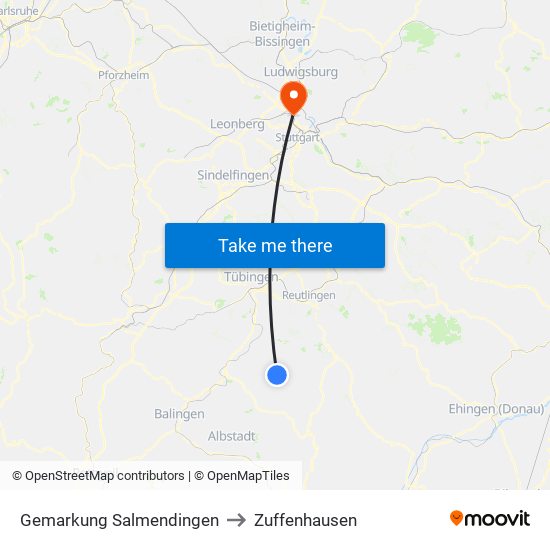 Gemarkung Salmendingen to Zuffenhausen map