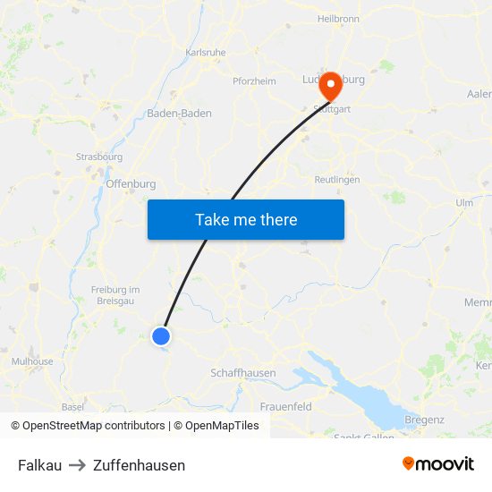 Falkau to Zuffenhausen map