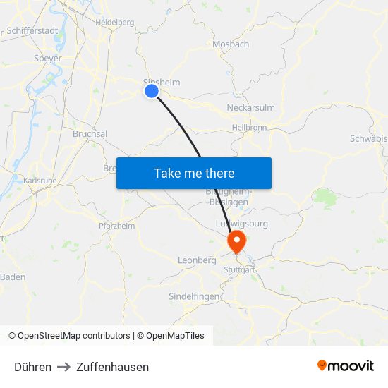 Dühren to Zuffenhausen map