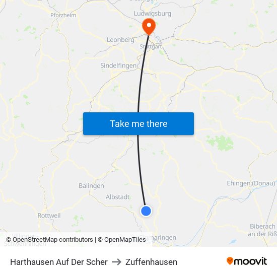 Harthausen Auf Der Scher to Zuffenhausen map