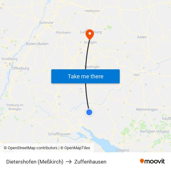 Dietershofen (Meßkirch) to Zuffenhausen map