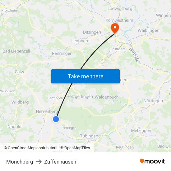 Mönchberg to Zuffenhausen map