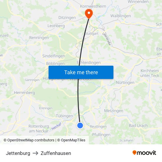Jettenburg to Zuffenhausen map