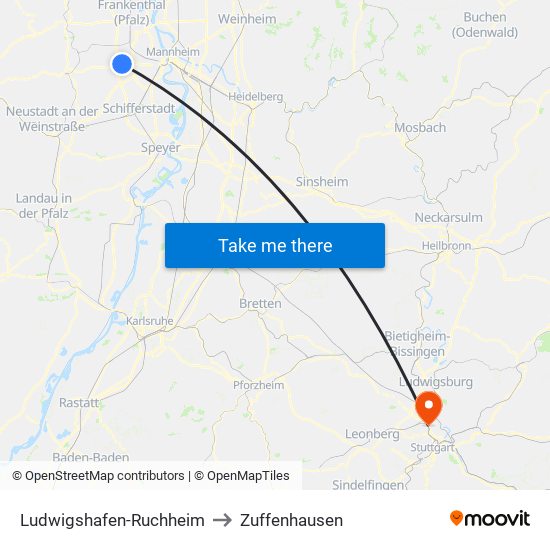 Ludwigshafen-Ruchheim to Zuffenhausen map
