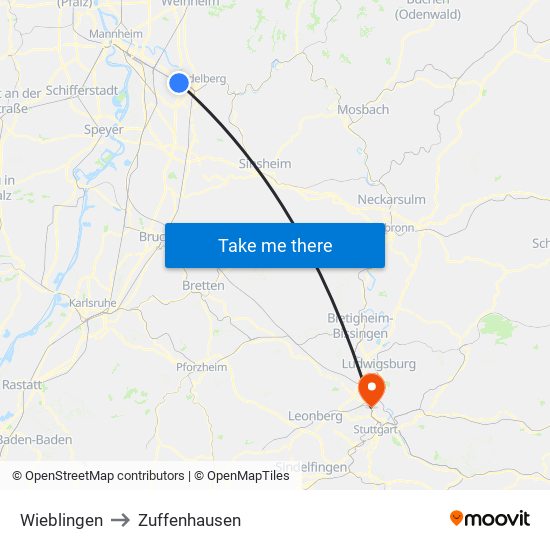 Wieblingen to Zuffenhausen map