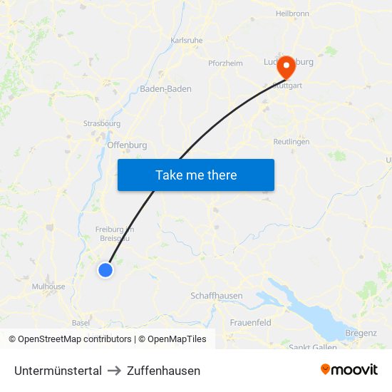 Untermünstertal to Zuffenhausen map