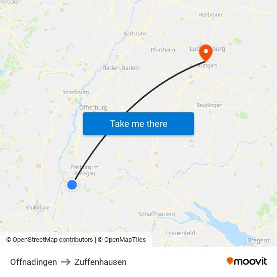 Offnadingen to Zuffenhausen map