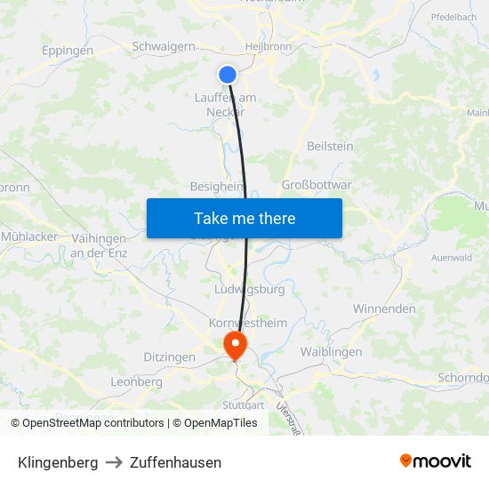 Klingenberg to Zuffenhausen map