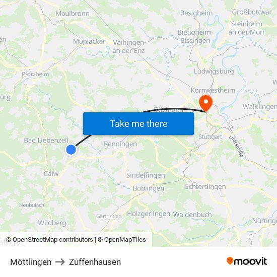 Möttlingen to Zuffenhausen map