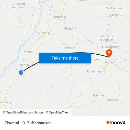 Eisental to Zuffenhausen map