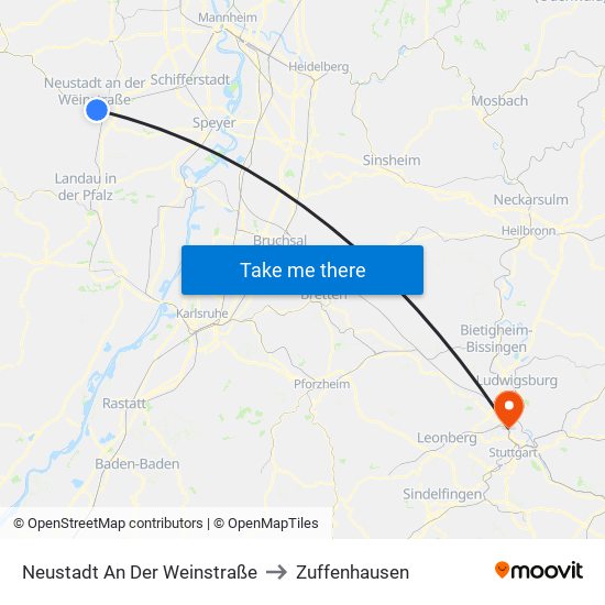 Neustadt An Der Weinstraße to Zuffenhausen map