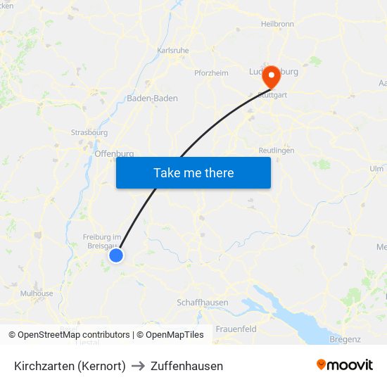 Kirchzarten (Kernort) to Zuffenhausen map