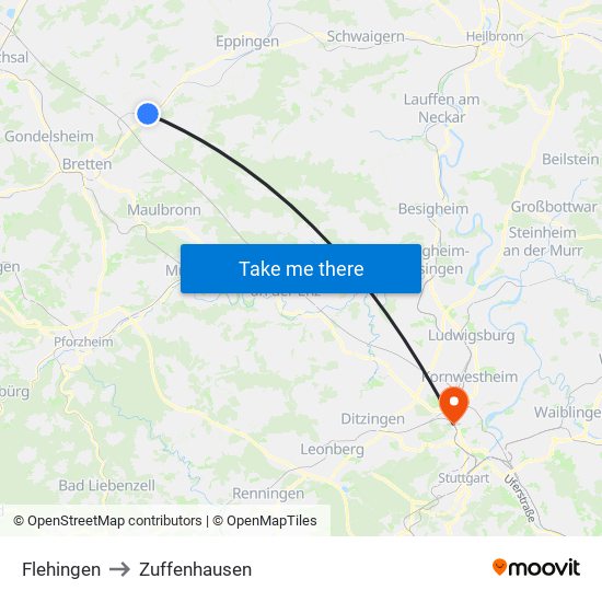Flehingen to Zuffenhausen map