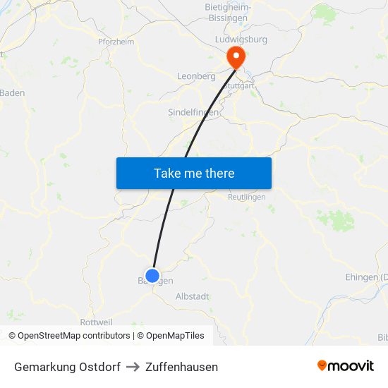 Gemarkung Ostdorf to Zuffenhausen map