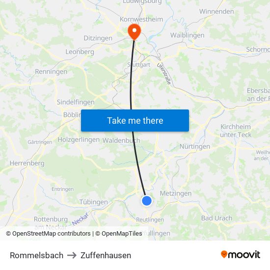 Rommelsbach to Zuffenhausen map