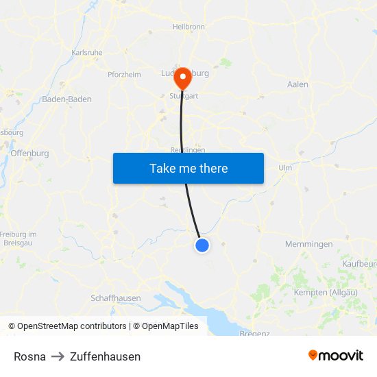 Rosna to Zuffenhausen map
