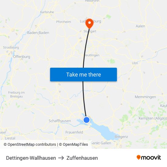 Dettingen-Wallhausen to Zuffenhausen map