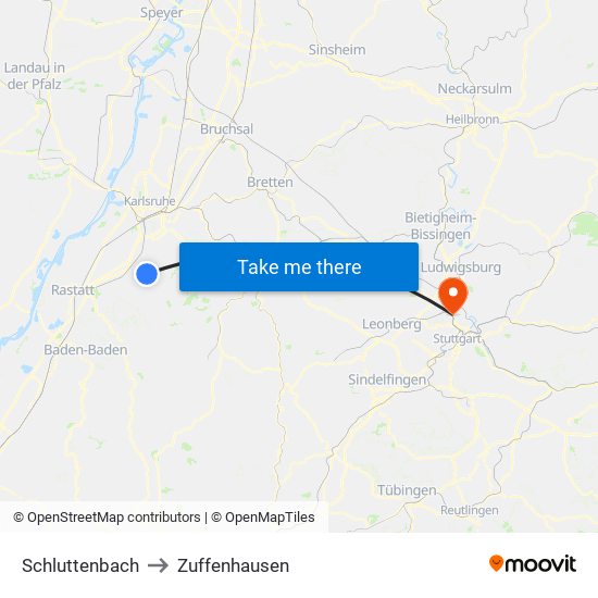 Schluttenbach to Zuffenhausen map