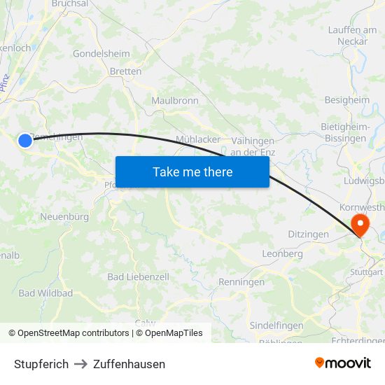 Stupferich to Zuffenhausen map
