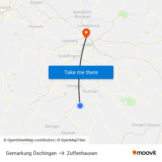 Gemarkung Öschingen to Zuffenhausen map