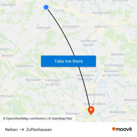 Reihen to Zuffenhausen map