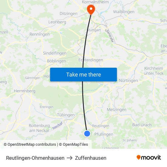 Reutlingen-Ohmenhausen to Zuffenhausen map