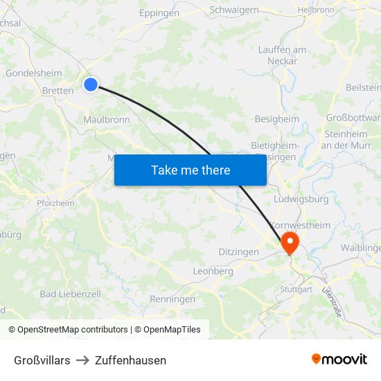 Großvillars to Zuffenhausen map