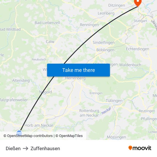 Dießen to Zuffenhausen map
