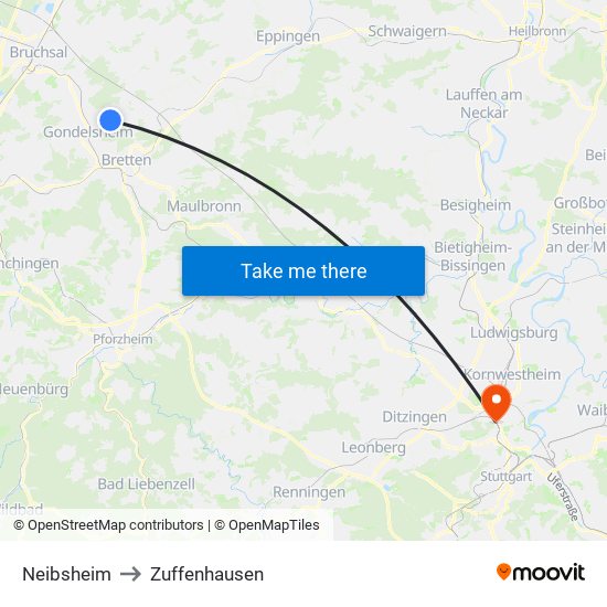 Neibsheim to Zuffenhausen map