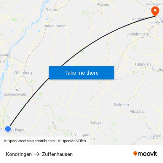 Köndringen to Zuffenhausen map