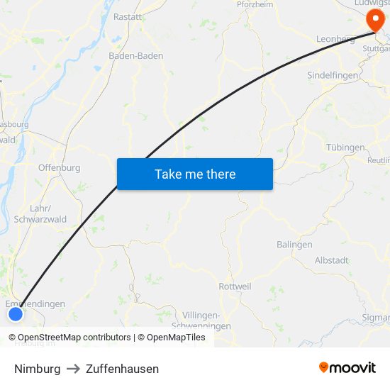 Nimburg to Zuffenhausen map