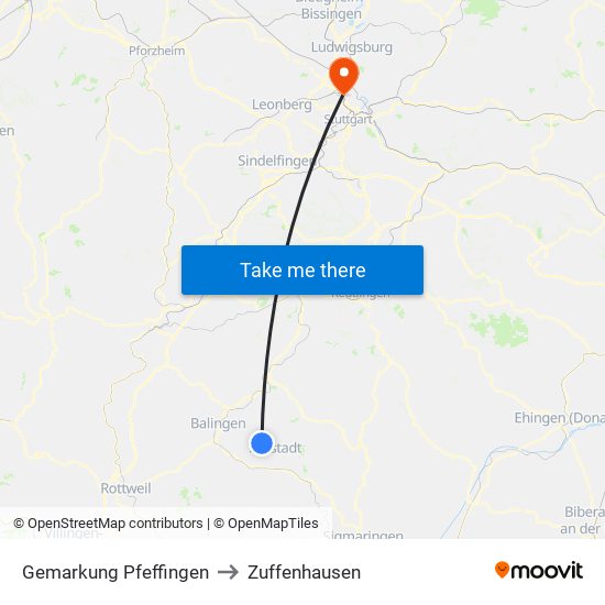 Gemarkung Pfeffingen to Zuffenhausen map